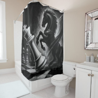 Dramatic Black Horse vs. King – Bold Chess Artwork Shower Curtain
