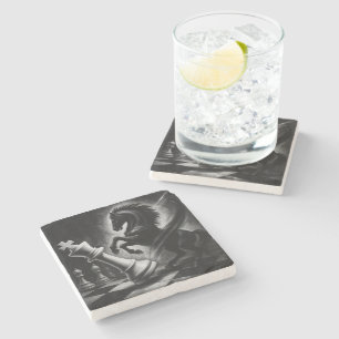 Dramatic Black Horse vs. King – Bold Chess Artwork Stone Coaster