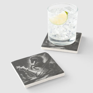 Dramatic Black Horse vs. King – Bold Chess Artwork Stone Coaster