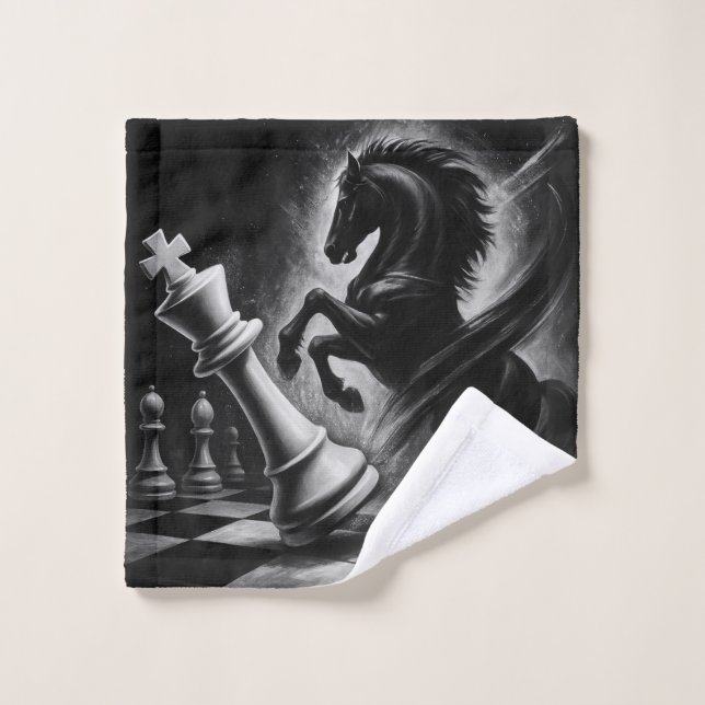 Dramatic Black Horse vs. King – Bold Chess Artwork Wash Cloth (Wash Cloth)