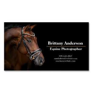 Dramatic Black Minimal Horse/Equine Photographer Magnetic Business Card