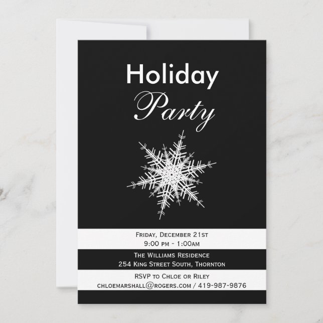 Dramatic Black & White Holiday Party Invitation (Front)
