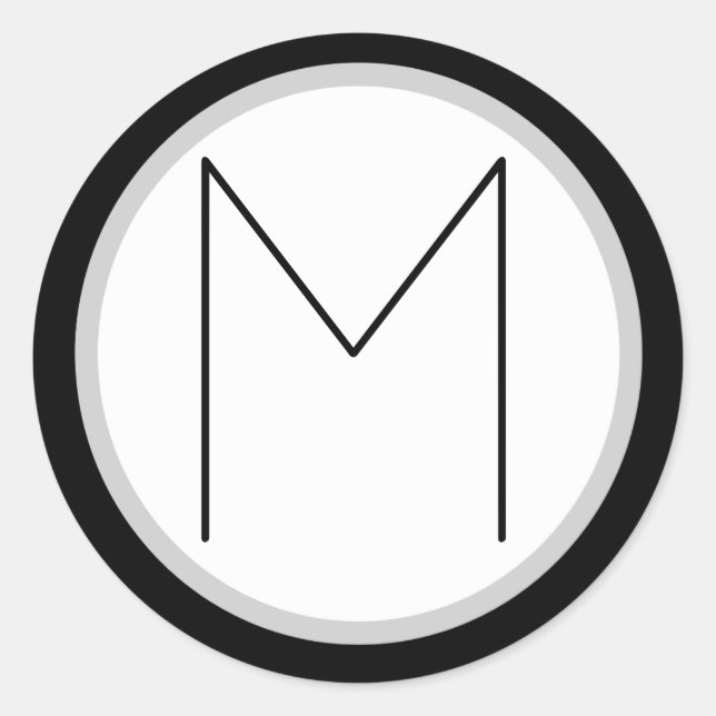 Dramatic Black/white Monogrammed M Round Sticker (Front)