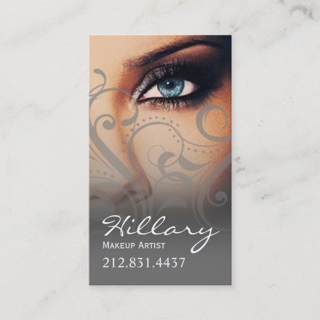 Dramatic Blue Eyes Makeup Artist | grey Business Card (Front)