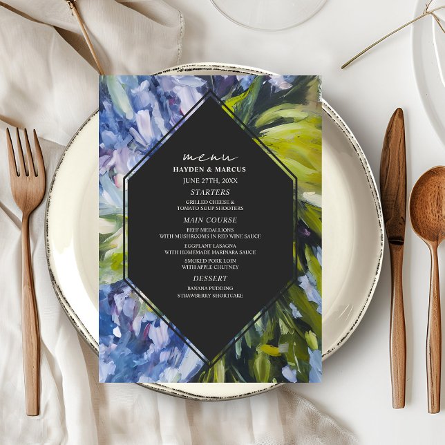 Dramatic Blue Floral Wedding Menu (Creator Uploaded)