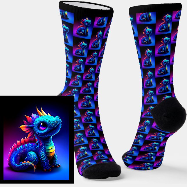 Dramatic Blue Pink Baby Fantasy Dragon Socks (Creator Uploaded)