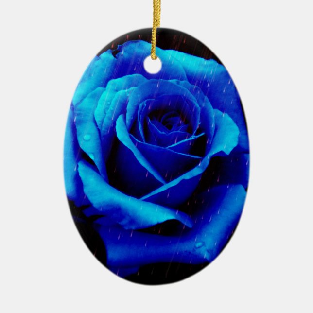 Dramatic Blue Rose Ceramic Tree Decoration (Front)