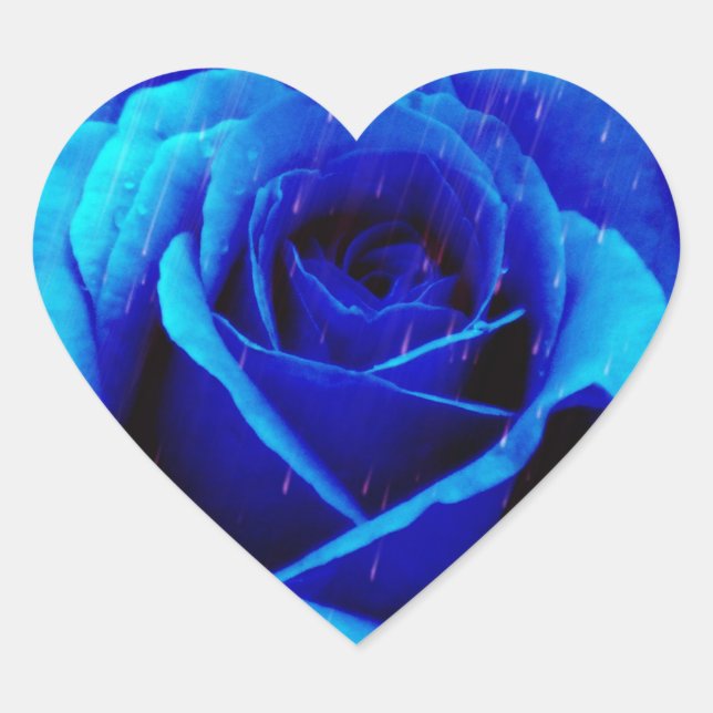 Dramatic Blue Rose Heart Sticker (Front)