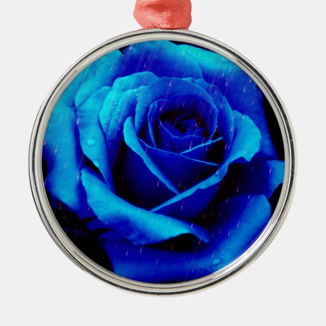 Dramatic Blue Rose Metal Tree Decoration (Front)