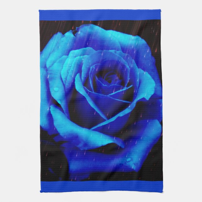 Dramatic Blue Rose Tea Towel (Vertical)