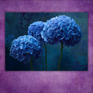 Dramatic Bold Blue Hydrangea Floral Botanical Poster