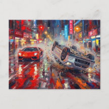 Dramatic Car Crash Neon City Art #2