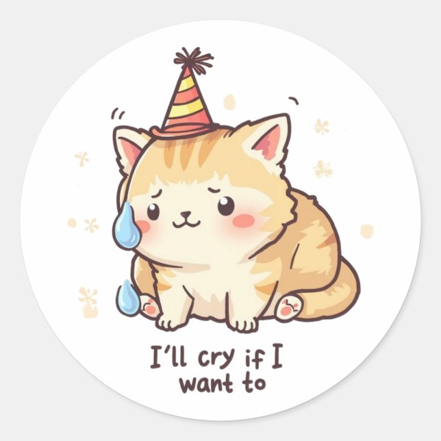 Dramatic Cat Crying Party Sticker - Relatable Humo (Front)