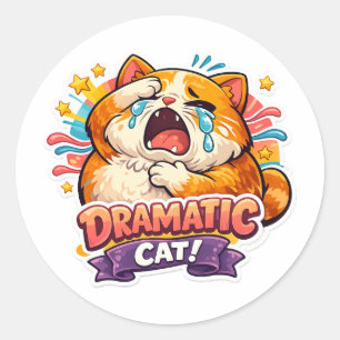 Dramatic Cat Funny Crying Cartoon Art Reaction Classic Round Sticker