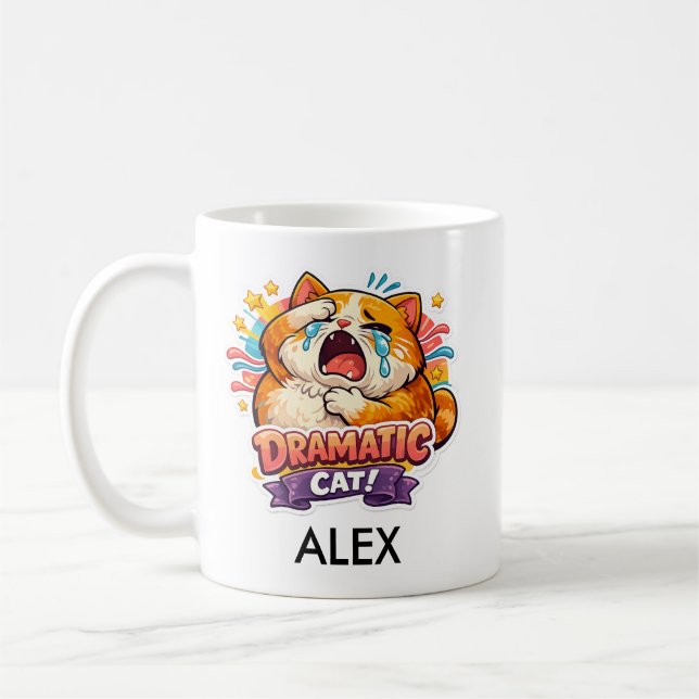 Dramatic Cat Funny Crying Cartoon Art Reaction Coffee Mug (Left)