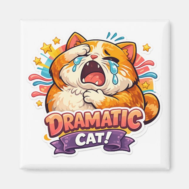 Dramatic Cat Funny Crying Cartoon Art Reaction Magnet (Front)