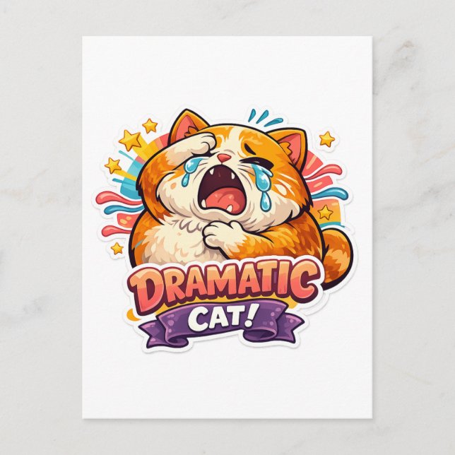 Dramatic Cat Funny Crying Cartoon Art Reaction Postcard (Front)