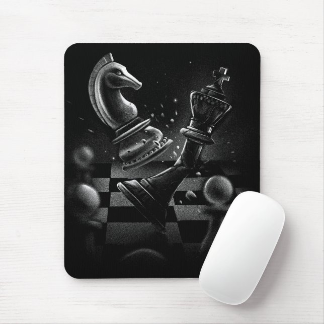 Dramatic Chess Battle – Knight vs. Horse  Mouse Pad (With Mouse)
