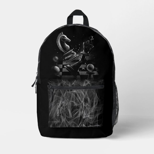Dramatic Chess Monochrom Printed Backpack (Front)