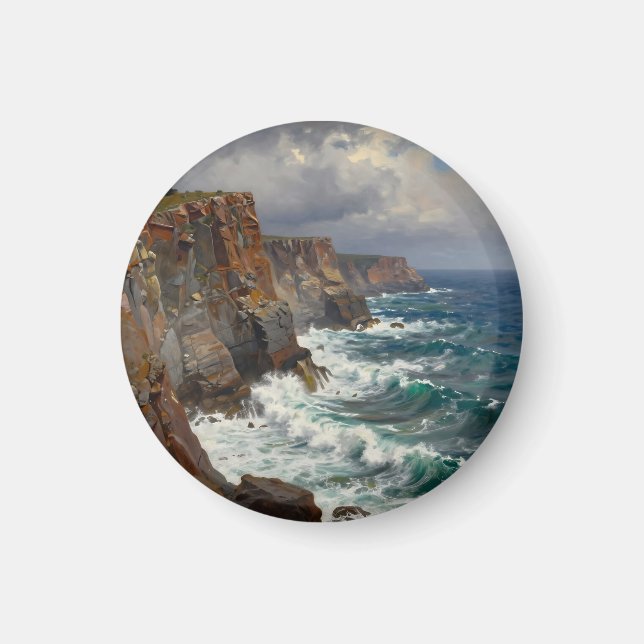 Dramatic Coastal Cliffs Crashing Waves Seascape Magnet (Front)