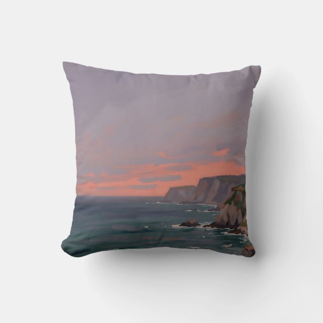 Dramatic Coastal Cliffs Pink Sunset Ocean  Cushion (Front)