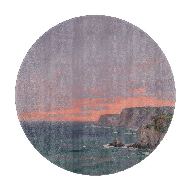 Dramatic Coastal Cliffs Pink Sunset Ocean  Cutting Board (Front)