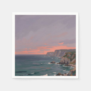 Dramatic Coastal Cliffs Pink Sunset Ocean Napkin