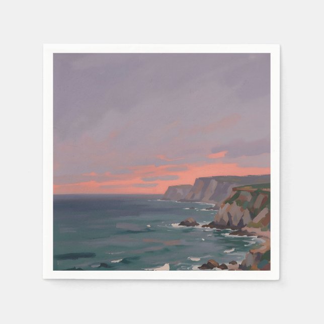 Dramatic Coastal Cliffs Pink Sunset Ocean  Napkin (Front)