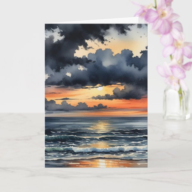 Dramatic Coastal Sunset Blank Card (Orchid)