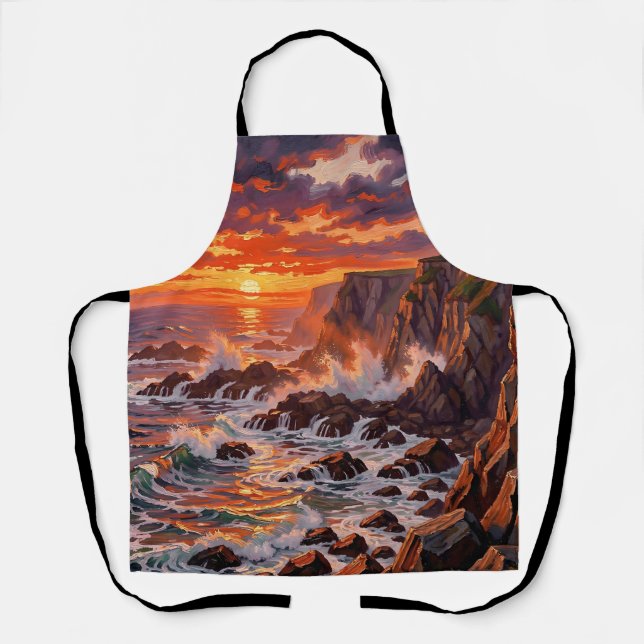 Dramatic Coastal Sunset Cliffs Painting Apron (Front)