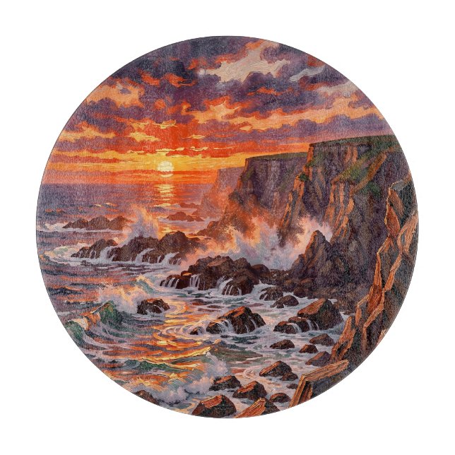 Dramatic Coastal Sunset Cliffs Painting Cutting Board (Front)