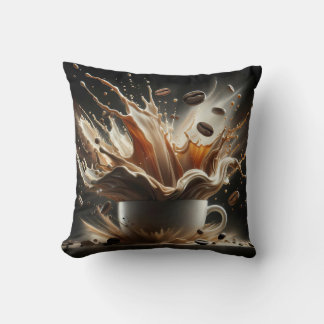 Dramatic Coffee Splash with Floating Coffee Beans Cushion