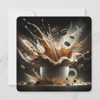 Dramatic Coffee Splash with Floating Coffee Beans Invitation
