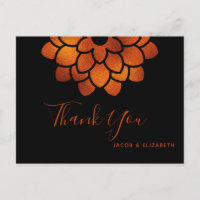 Dramatic Copper Flower on Black Thank You Postcard