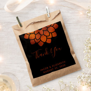 Dramatic Copper Flower on Black Thank You Wedding Favour Bags