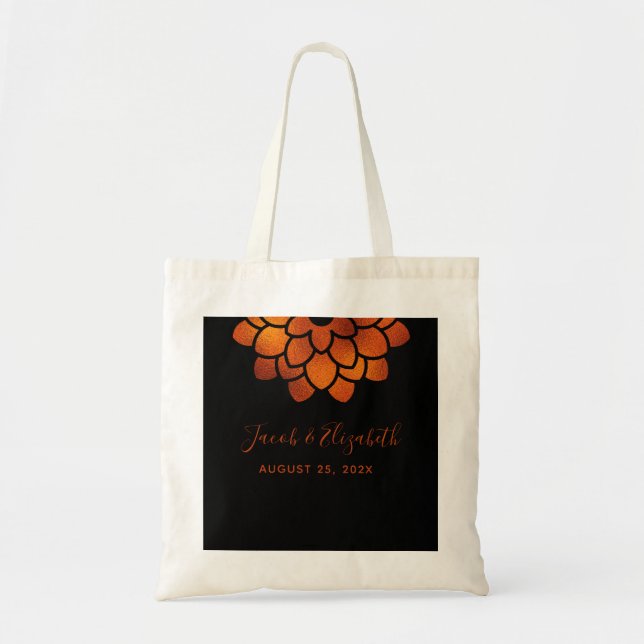 Dramatic Copper Flower on Black Wedding Tote Bag (Front)