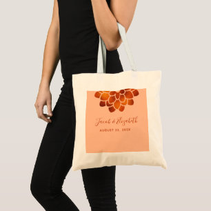 Dramatic Copper Flower on Peach Wedding Tote Bag