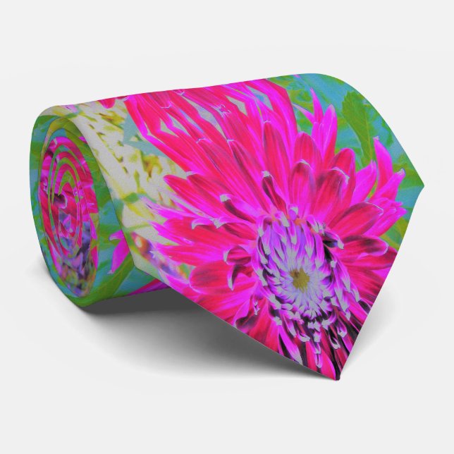 Dramatic Crimson Red and Pink Dahlia Flower Tie (Rolled)