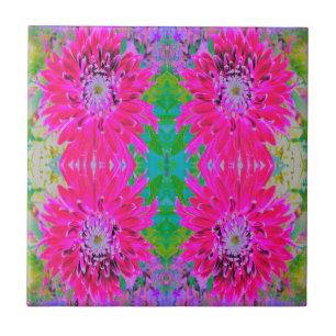 Dramatic Crimson Red and Pink Dahlia Flower Tile