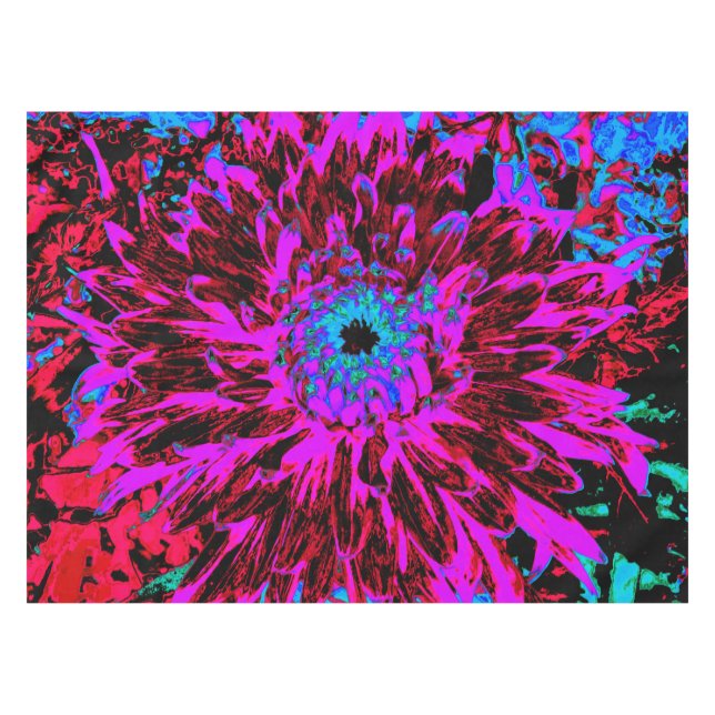 Dramatic Crimson Red, Purple and Black Dahlia Tablecloth (Front (Horizontal))