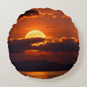 Dramatic Crimson Sunset Fine Art Round Cushion