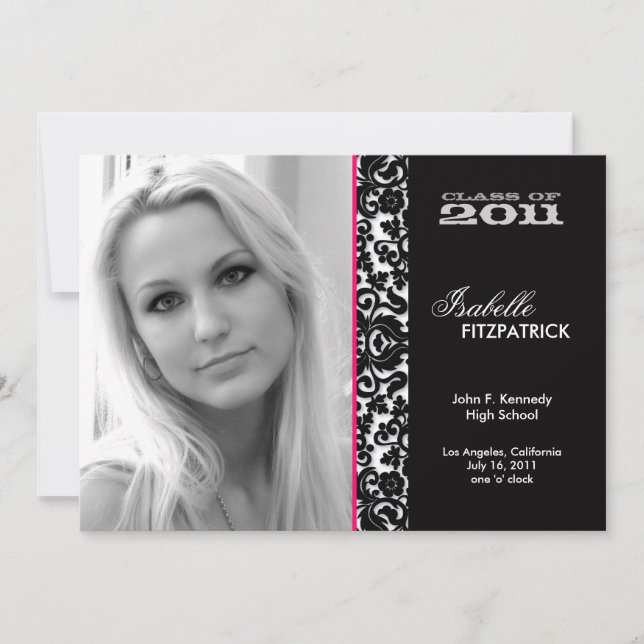 Dramatic Damask Graduation Announcement (Front)