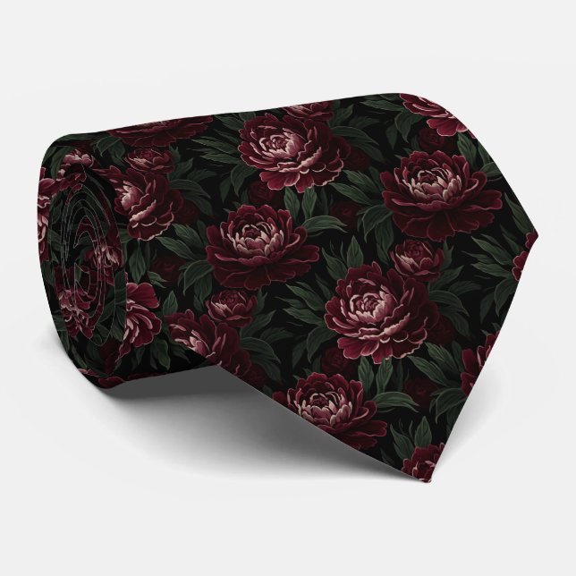 Dramatic Deep Burgundy and Black Cherry Moody Tie (Rolled)