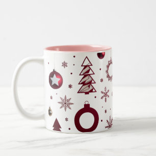 Dramatic Deep Red Geometric Layered Tree Two-Tone Coffee Mug