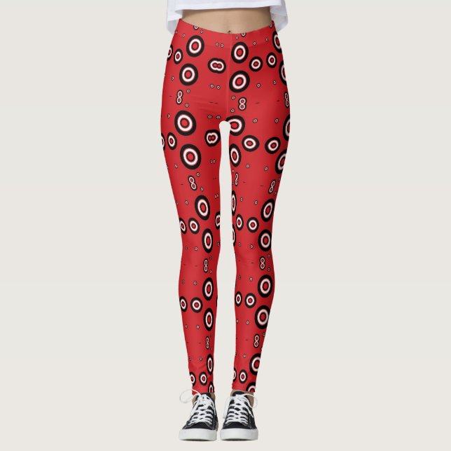 Dramatic Dots Circles Red Make a Statement Black Leggings (Front)