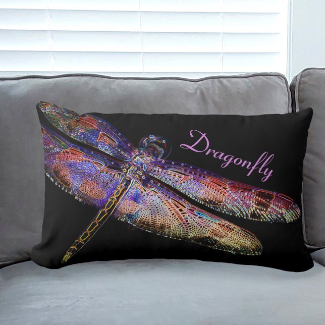 Dramatic Dragonfly in Magical Multi Colours Lumbar Cushion (Creator Uploaded)