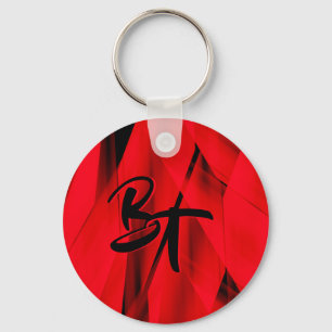 Dramatic Elegant Red Black Abstract Monogrammed Key Ring