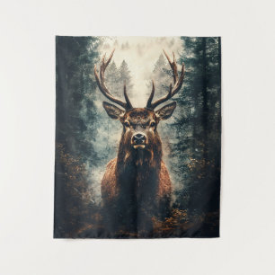 Dramatic Elk in the Woods Tapestry