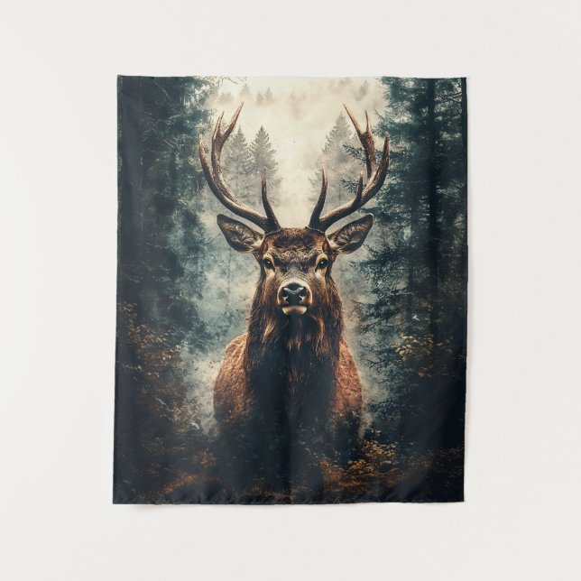 Dramatic Elk in the Woods Tapestry (Front)