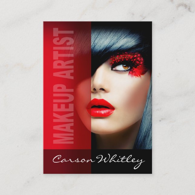Dramatic Eyes Makeup Artist | red Business Card (Front)